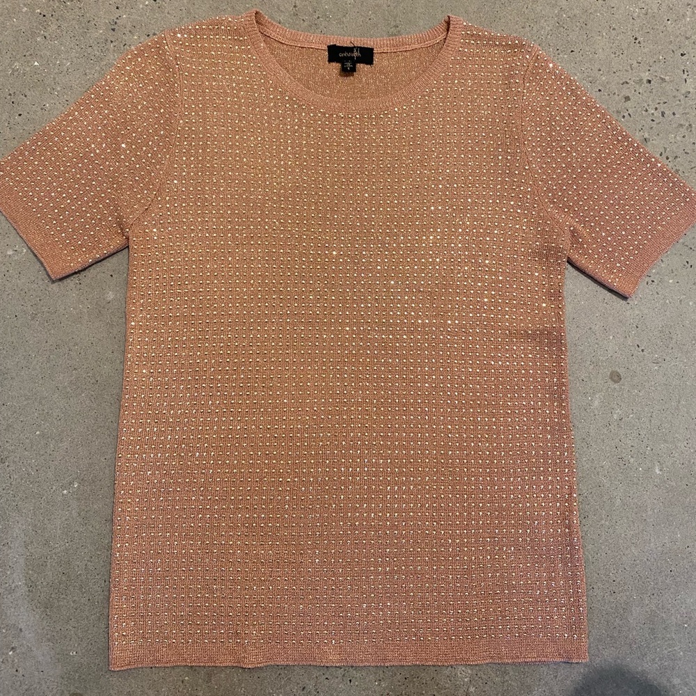 Rose gold short sleeve studded shirt